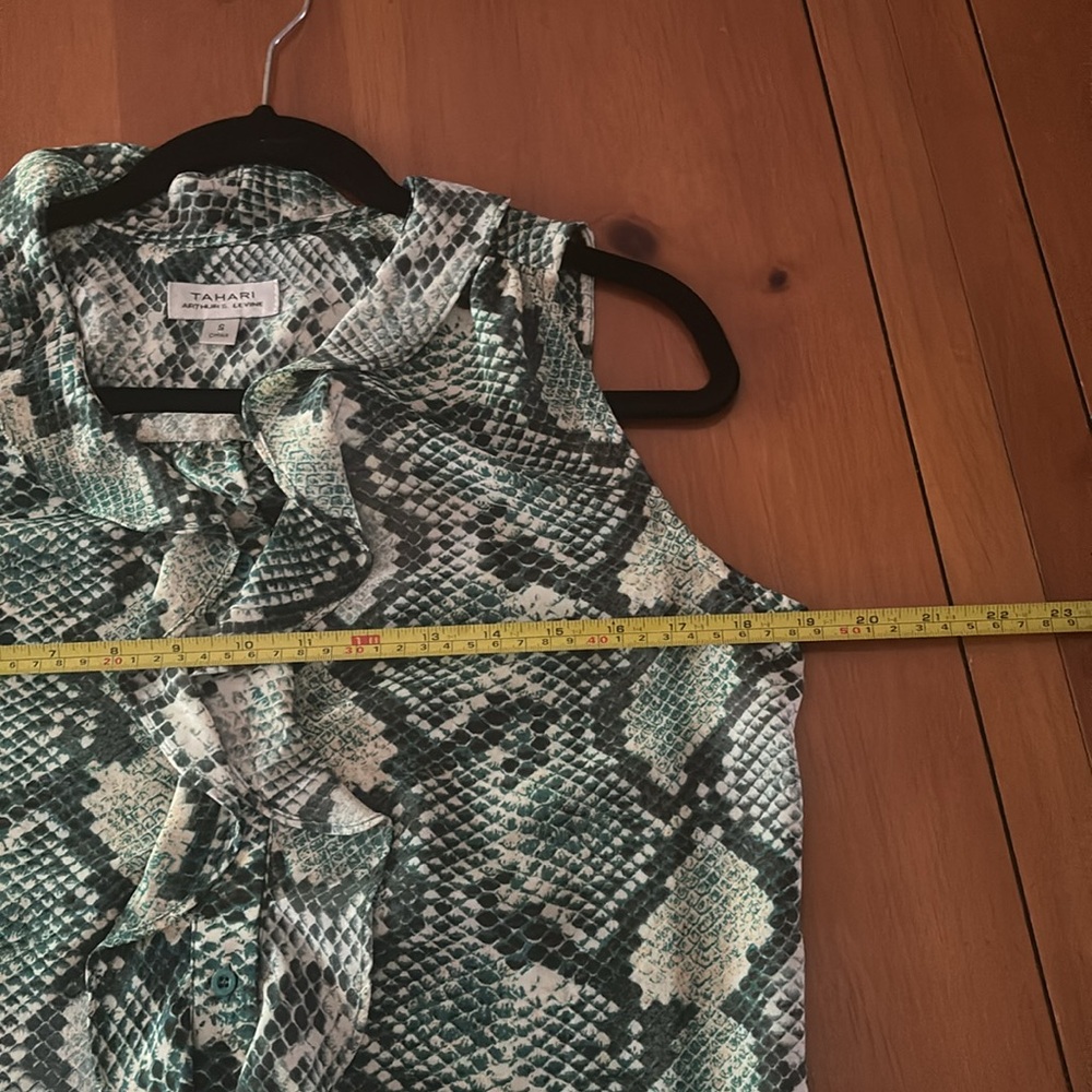 Tahari Arthur Levine snake print teal green cream ruffles - Picture 5 of 7